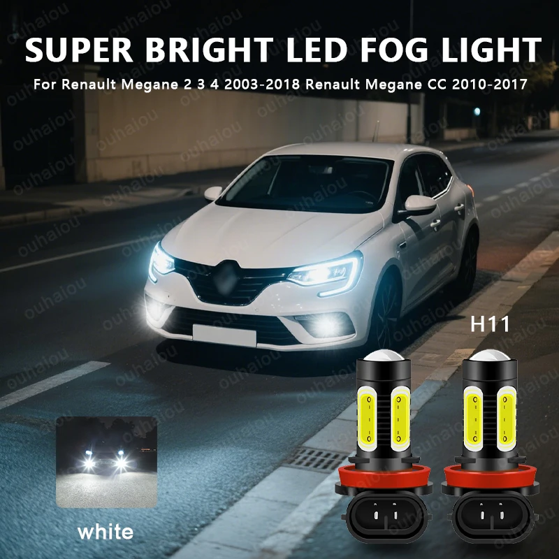 

2pcs For Renault Megane 2 3 4 2003-2018 For Renault Megane CC 2010-2017 LED H8 H11 Fog Light Bulb Car DRL Lamp 6000K 12V