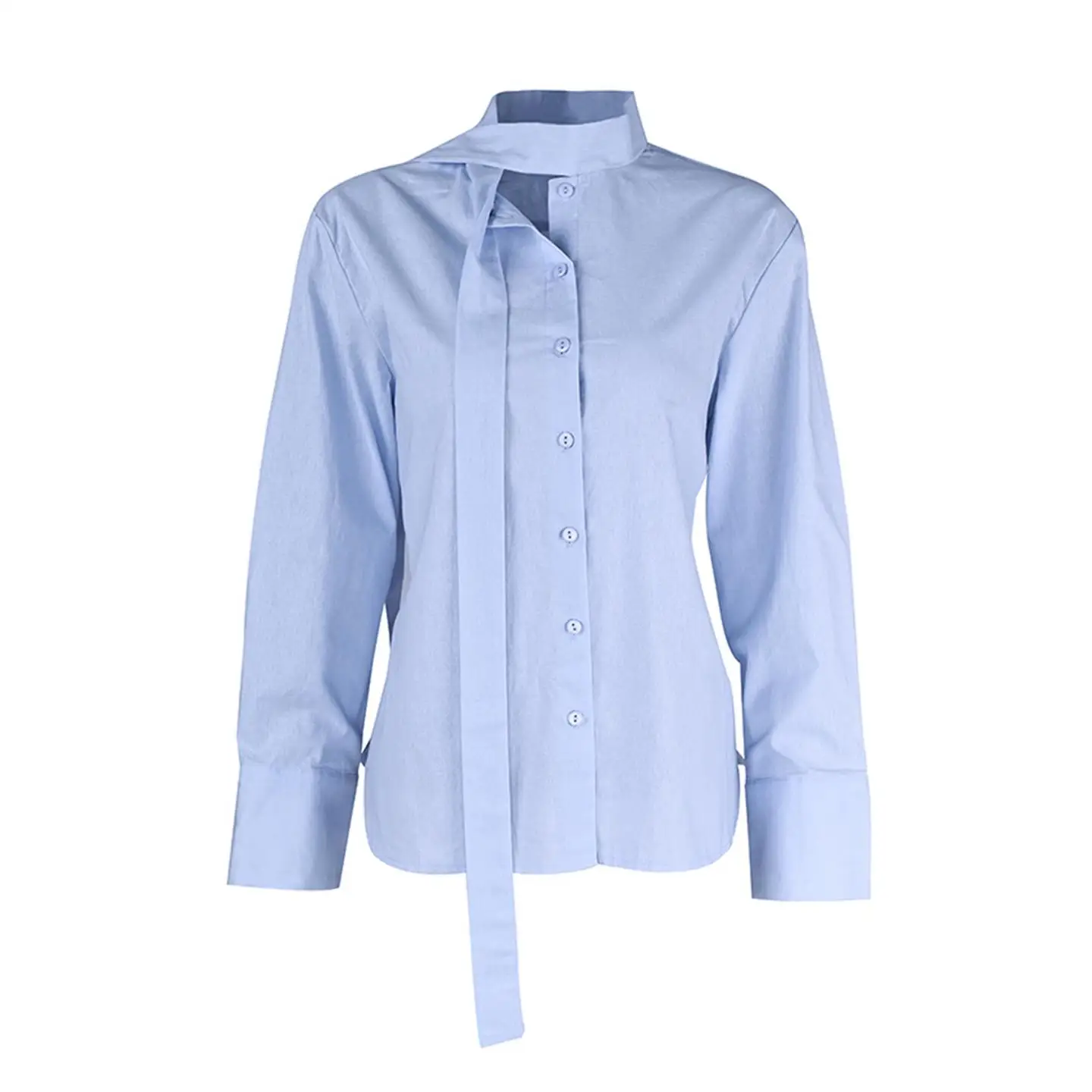 Ele Irt que se pega la cintura para las mujeres con diseño Sa Faionable Commute Europeo Sle Thin Long Sve Pure Color irt