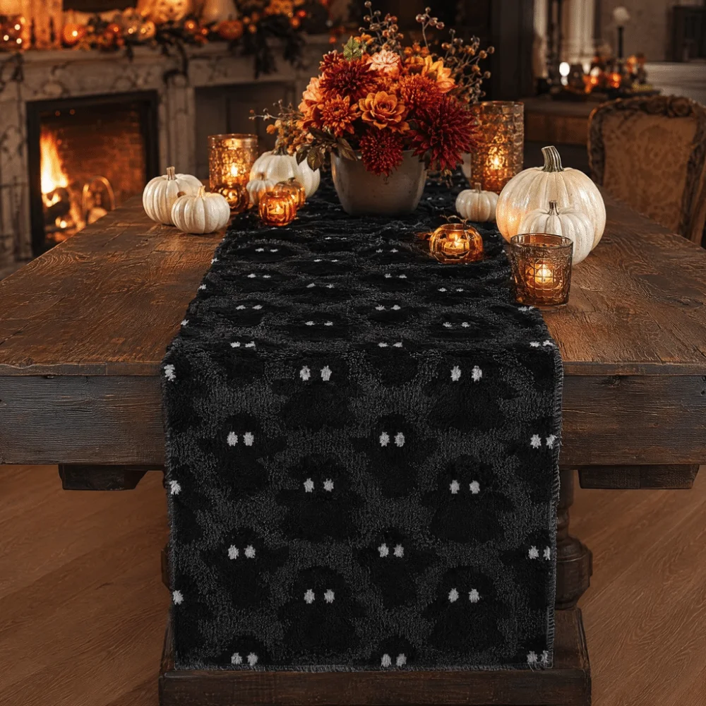Comfortable Ghost Table Cover Rectangular Long Halloween Table Runner Soft Texture Creative 3D Tufting Dining Tablecloth
