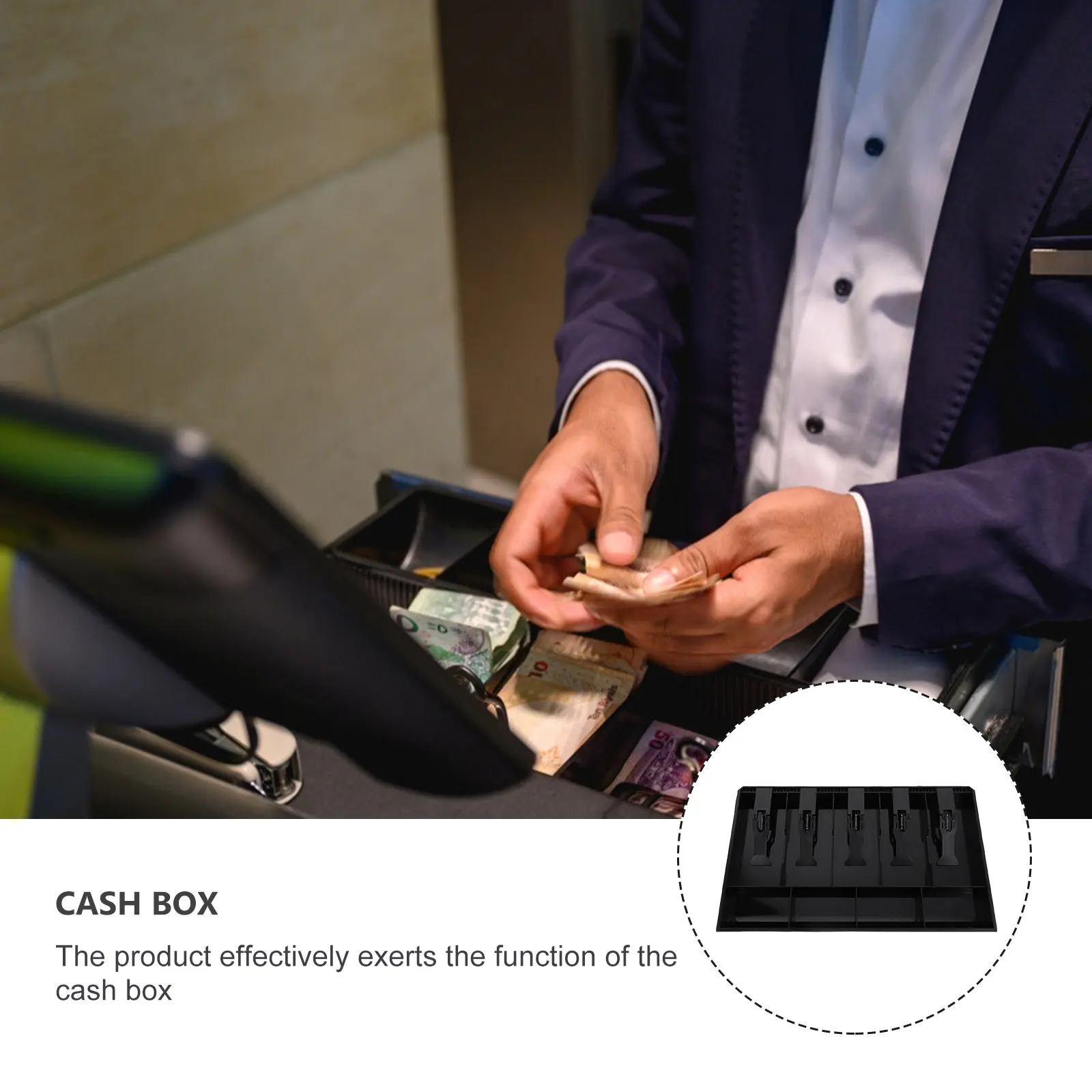 1Pcs Cash Drawer Tray Cash Register Insert with 5 Bill 4 Coin Compartments Money Storage Stand Organizer Money Tray