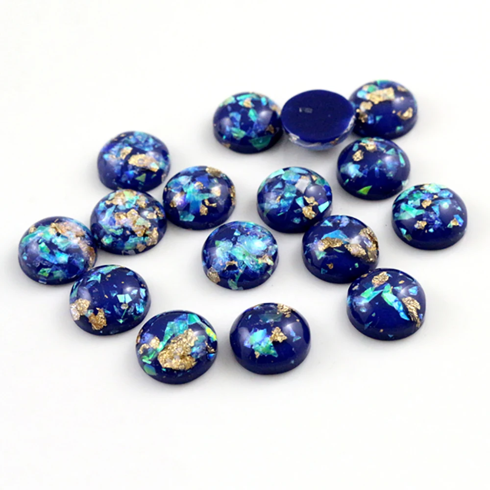 New Fashion 40pcs 8mm 10mm 12mm Dark Blue Colors Built-in metal foil Flat back Resin Cabochons Cameo