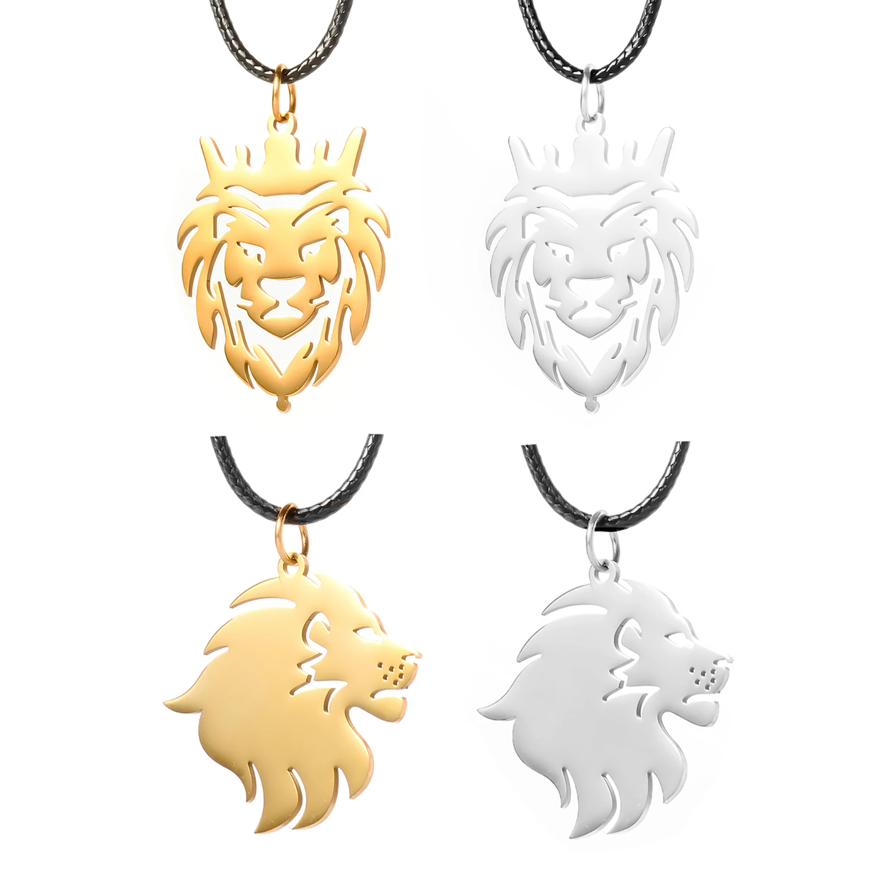 

Punk Lion Head Pendant Necklace for Men Stainless Steel Animals Necklace Black Rope Chain Fashion Jewelry Male