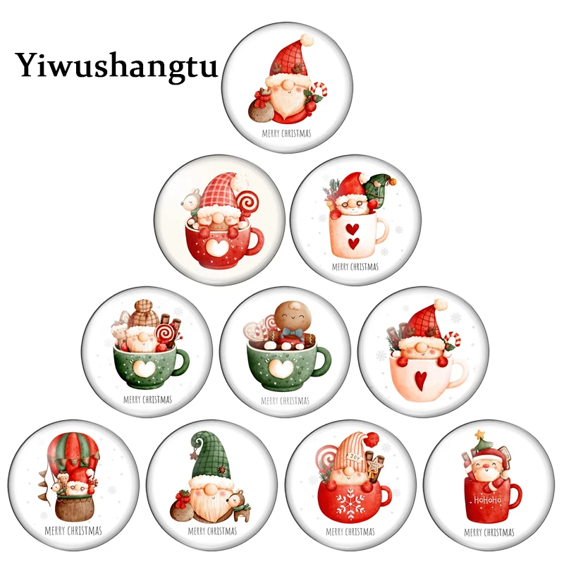 Cute Santa Claus Art Christmas animal Paintings 12mm/18mm/20mm/25mm Round photo glass cabochon demo flat back Making findings