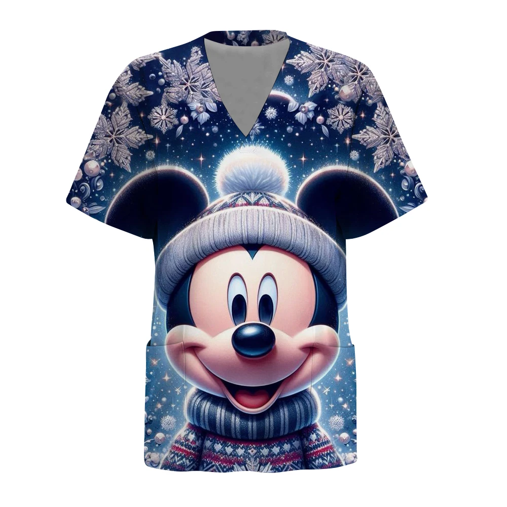 بيع التخليص سلسلة ديزني عيد الميلاد ميكي ماوس طباعة معاطف للأطباء والممرضات الدعك القمم غرفة العمليات السريرية ملابس العمل السريرية Scr #3