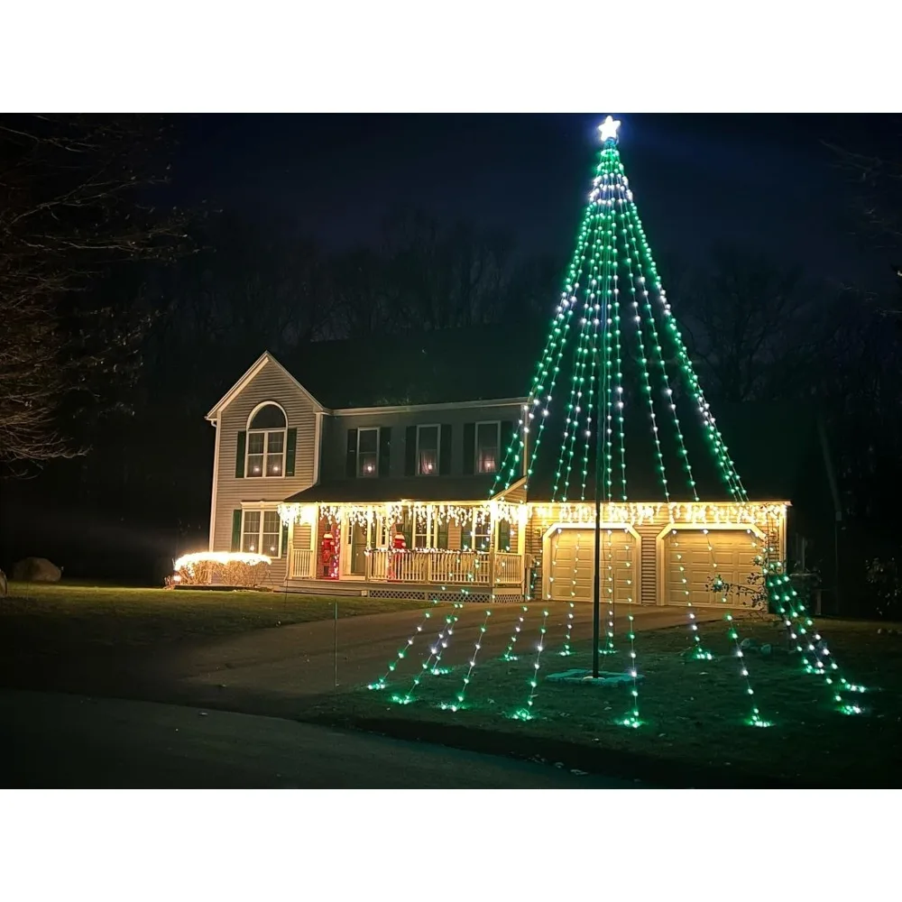 Flagpole Christmas Tree LED Light Kit for use with 20FT to 30FT flagpoles,Christmas Decorations 2024,ChristmasTree