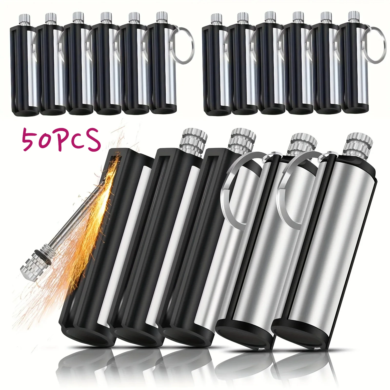 1-50 Pack Match Lighter, Flint Metal Match Lighter, Outdoor Camping Portable Emergency Survival Lighter , Can Light 10,000 Times
