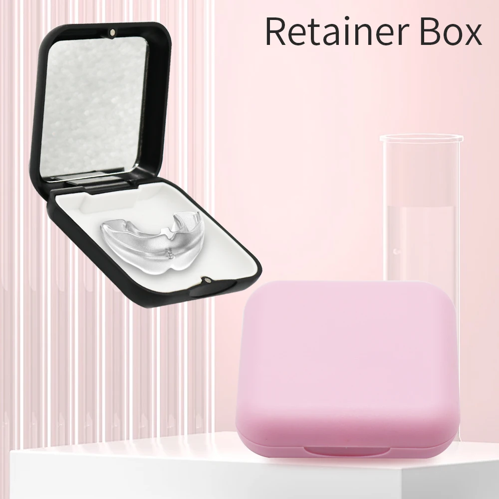 

Square Denture Storage Plastic Magnetic Suction Box With Mirror High Quality Organizer Case Dental Retainer Mouth Guard