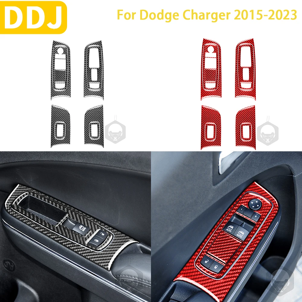 

For Dodge Charger 2015-2023 Accessories Carbon Fiber Car Interior Window Lifting Switch Panel Door Button Frame Sticker