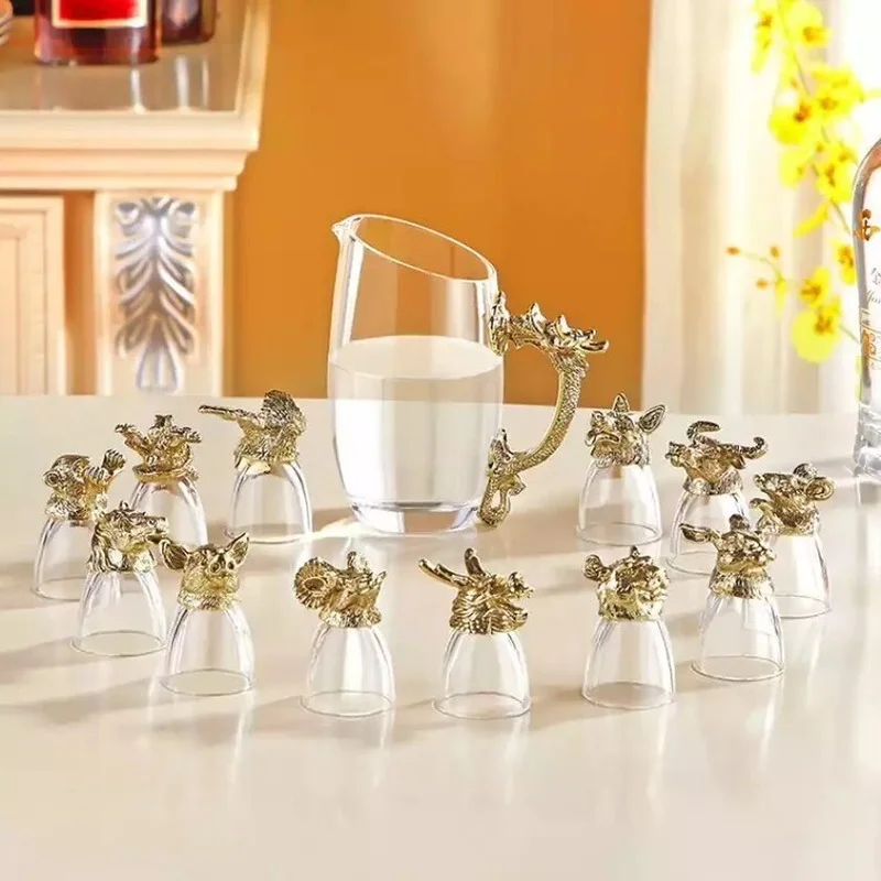 Creative Gold Plated Animal Head Glass Wine Glass Craft Gift Wine Dispenser Vodka Zodiac Wine Glass Set Fine Art Home Decoration