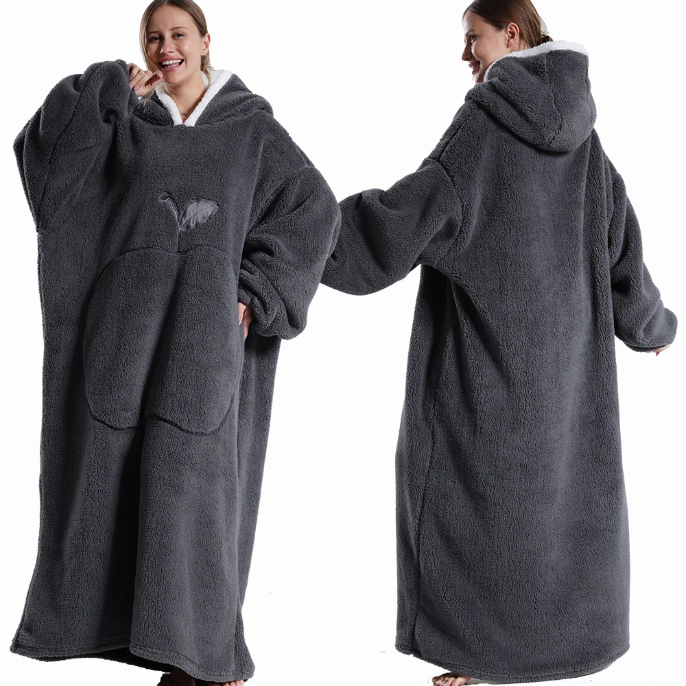 Extra-Long Wearable Blanket: Winter Flannel Hooded Blanket with Full Sleeves—Unisex, Cozy and Soft TV Blanket for Adults