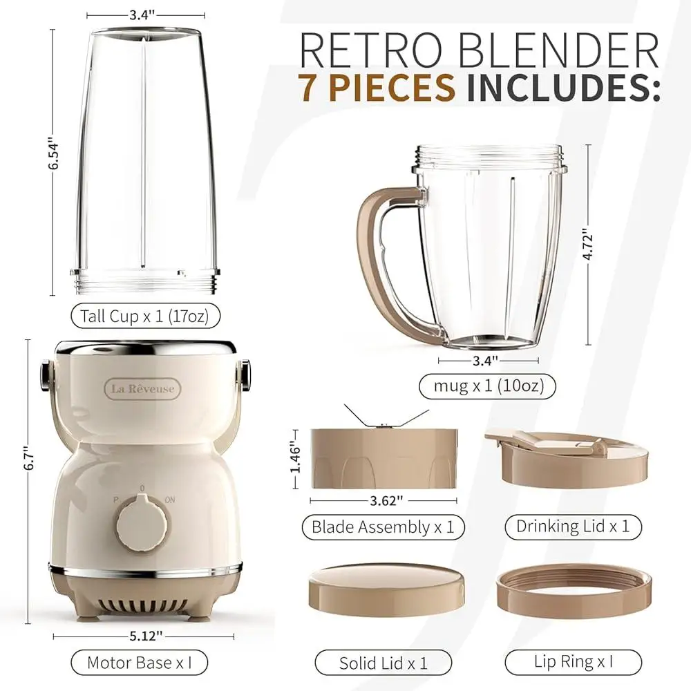 Retro Blender Personal Smoothie Maker 300W 250W Compact Design Multiple Cup Size Chopping Blending Grinding On-The-Go Use