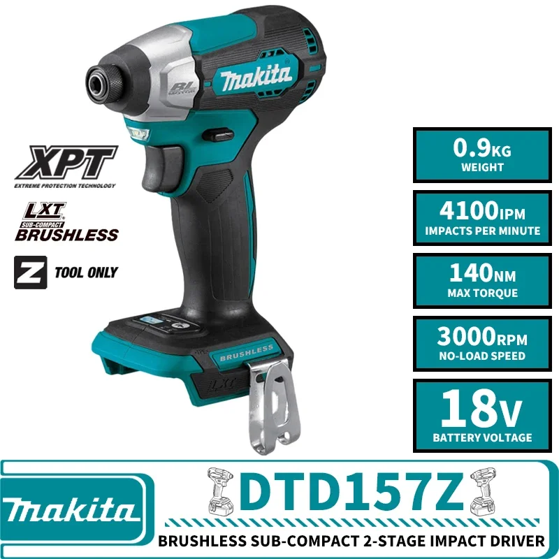 Makita DTD157Z Brushless Cordless Impact Driver Sub-Compact 2-Stage 18V Lithium Power Tools Electric Screwdriver 3000RPM 140NM