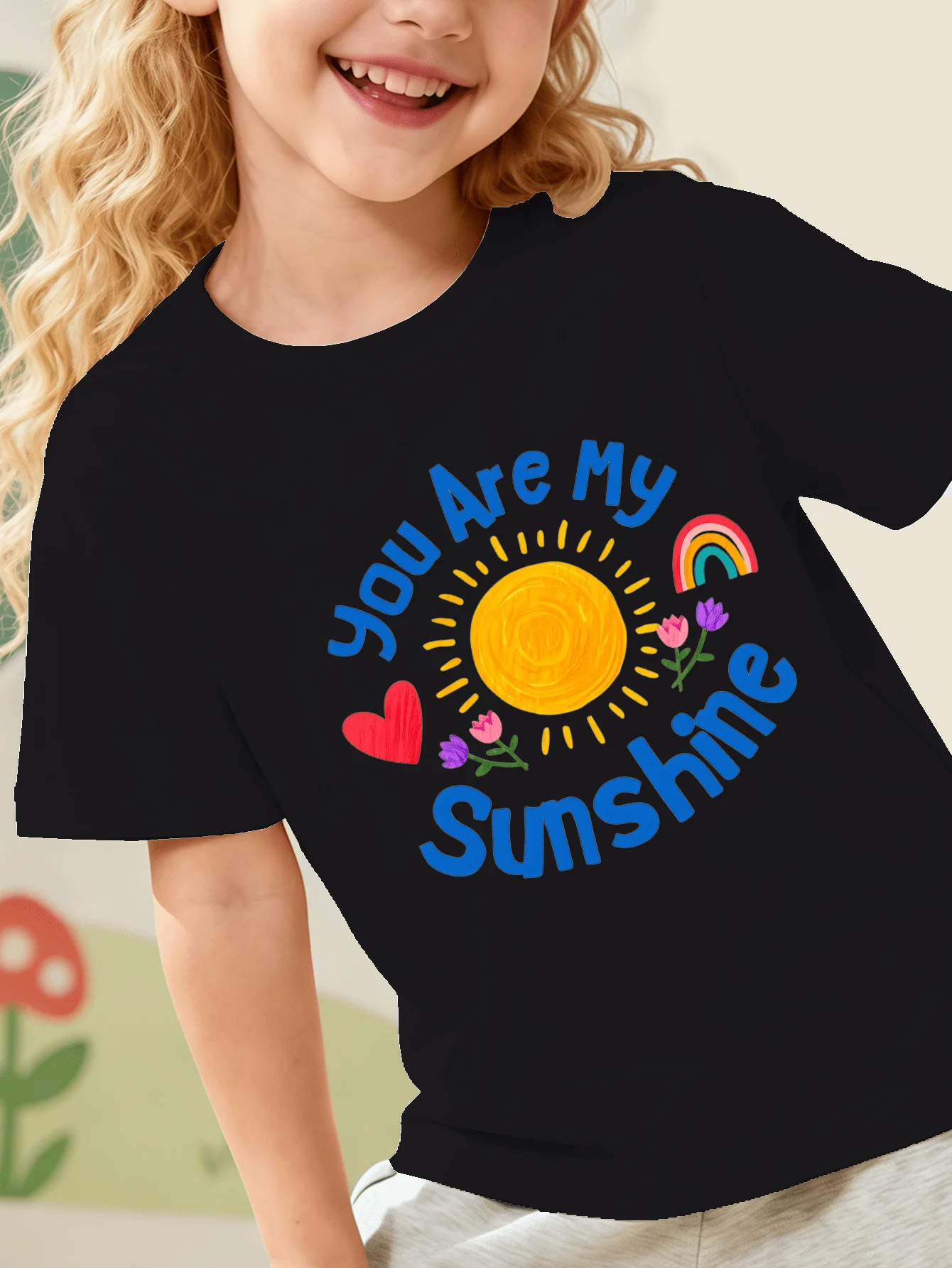 You Are My Sunshine Kid Tee Sun Rainbow Slogan Print Boys Girls Family Matching Cotton Summer Short Sleeve Basic Children Tshirt