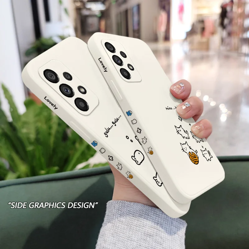 Cute Line Cat Case per Samsung Galaxy A73 A53 A33 A23 A13 A03 A72 A52 A52S A32 A22 A12 A02 A02S A71 A51 A31 A21S 4G 5G Cover