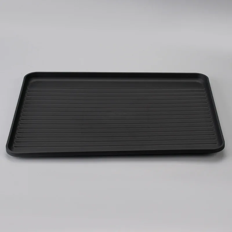 Bandeja rectangular de melamina PP de plástico con acabado en veta de madera para restaurantes, hoteles, habitaciones de invitados, tazas de té y bandejas para hornear.