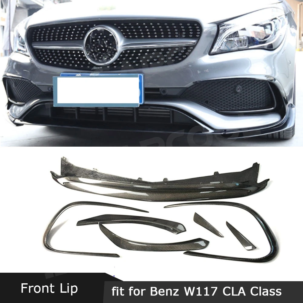 For Benz W117 CLA Class CLA45 AMG 2016-2018 Real Carbon Fiber Front Lip Spoiler Flap Canards Real Carbon Car Bumper Trim Covers 