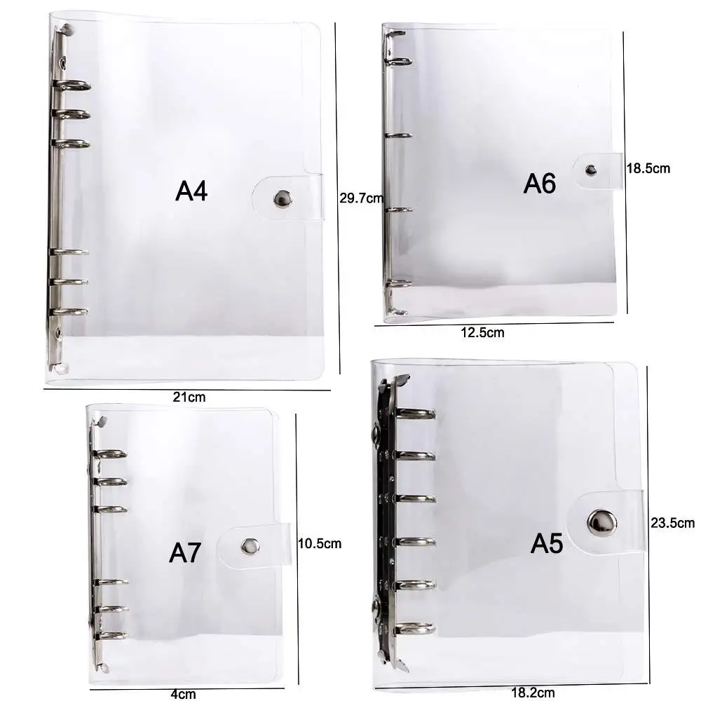 Pasta De Notebook De Plástico Transparente, Pasta De Anel De Folha Solta, Material De Escritório, Planejador, A4, A5, A6, A7