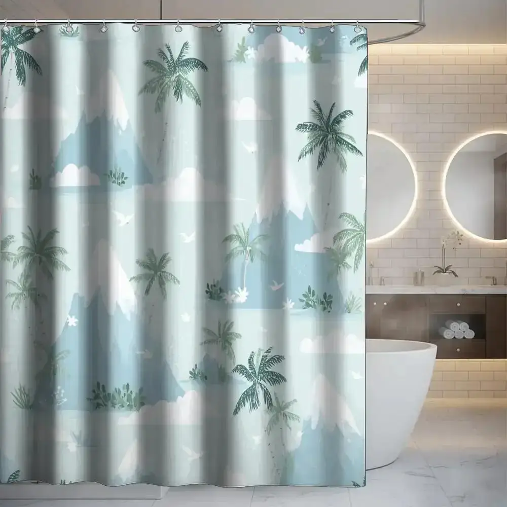 

Trendy Waterproof Tropical Palm Tree Mountain Jungle Shower Curtain Boho Beach Nature Bathroom Decor Spa Style