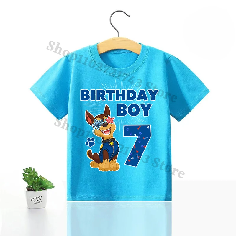 Paw Patrol T-shirts for Children Anime Cartoon Number Short Sleeved Tops Summer Travel Fashion Cute Clothing Boys Kids Clothes