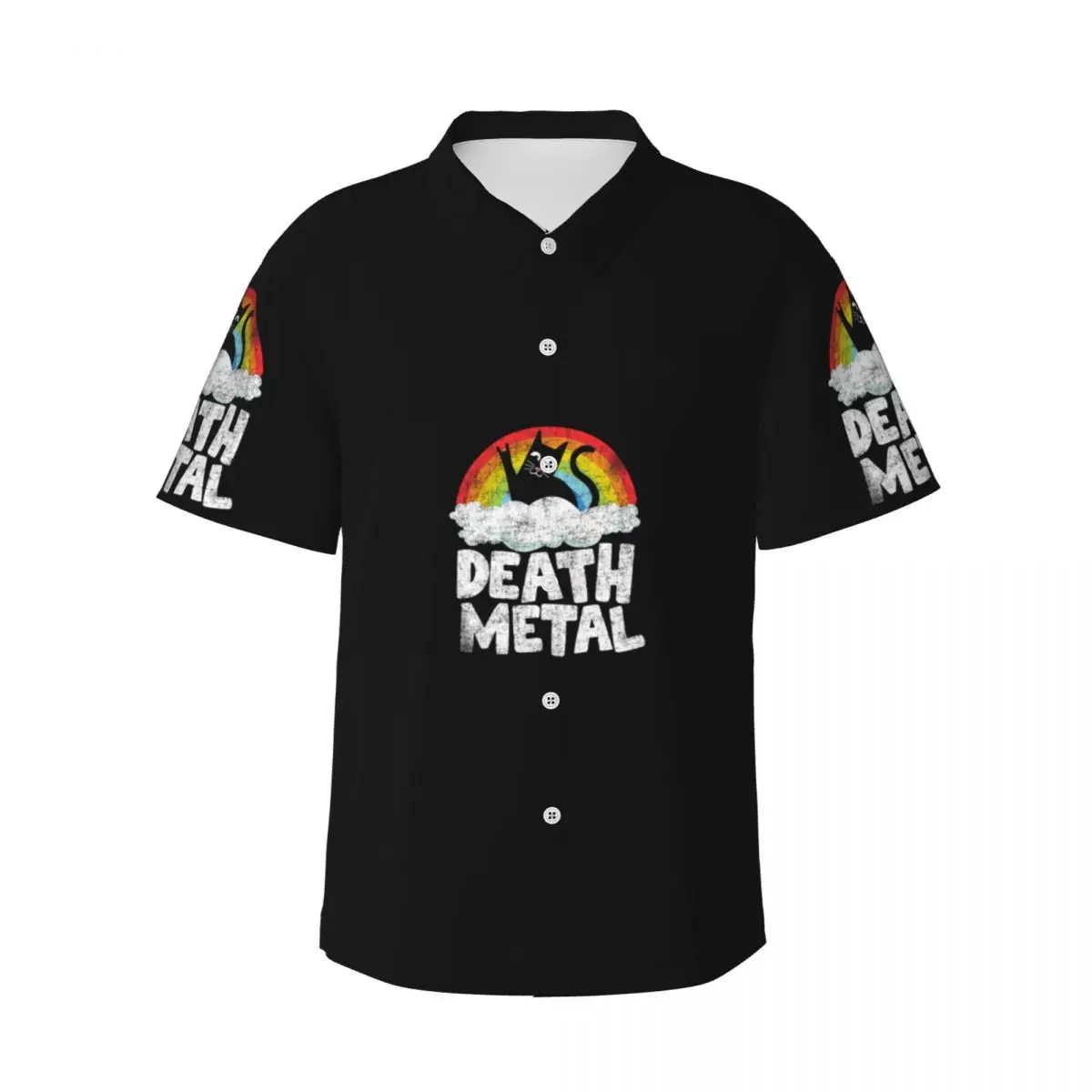 

Funny Death Metal Cat Gift Rainbow Heavy Metal Men's Shirts Hawaiian Short Sleeve Shirt Casual Lapel Tops for Summer Beach