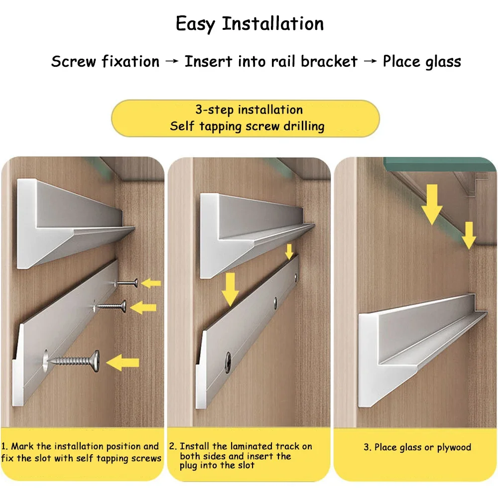 

1Pcs Heavy Duty Glass Shelf Bracket Aluminum Alloy Snap-on Clamp Fast Installation for Cabinet Closet Bookcase Home Hardware