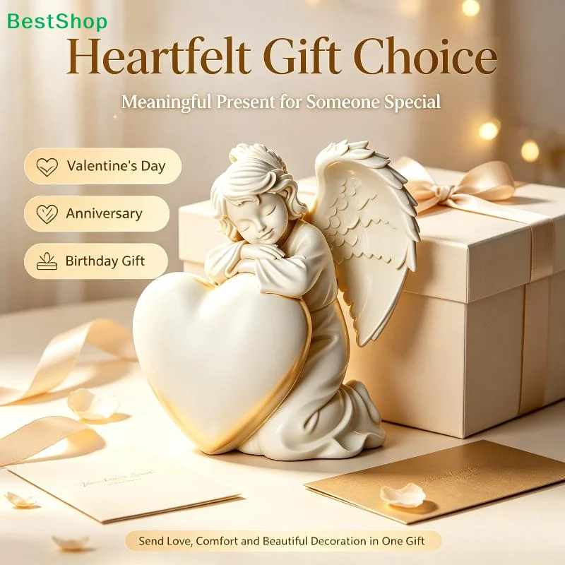3D Printing Angel Figurine With Lovely Heart Design For Valentine's Day Anniversary Birthday Home Decor