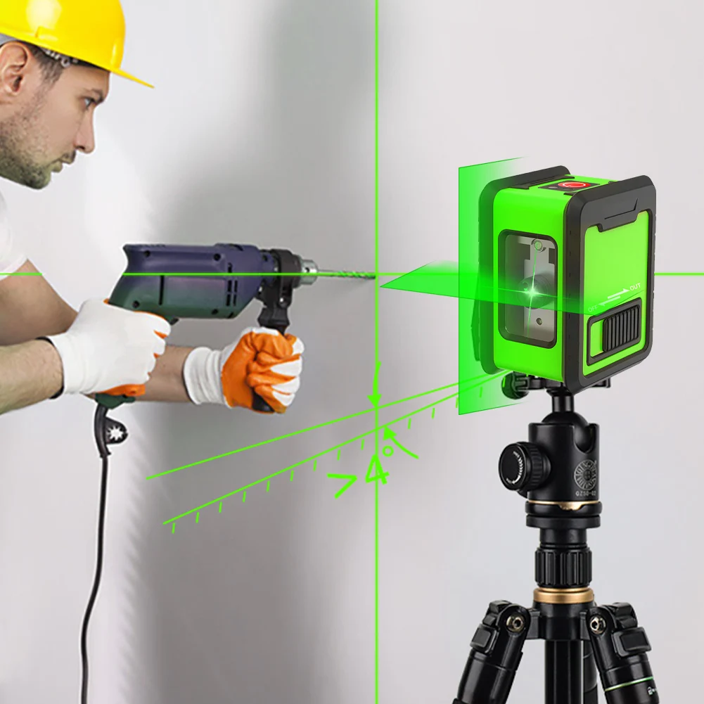 Decoration home clear 2-line laser level self leveling (4 degrees) green beam laser horizontal and vertical crosshairs