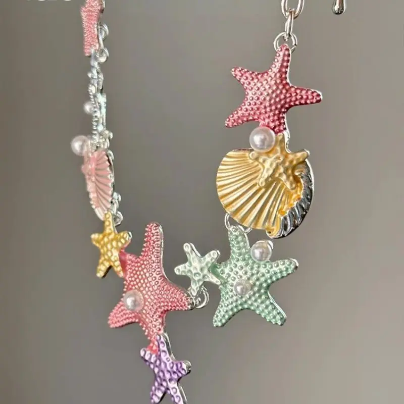 Design sense colorful shell starfish necklace new high-end clavicle necklace female niche exquisite butterfly necklace ornaments