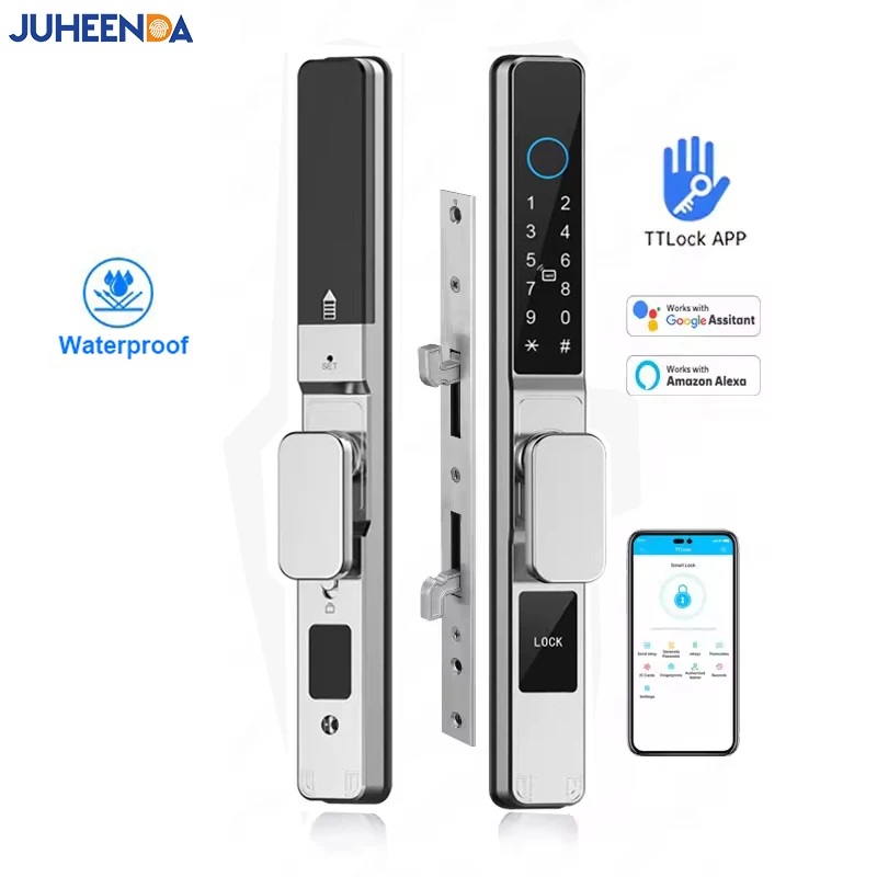Fingerprint Biometric Slim Waterproof Smart Door Lock Aluminum RFID Card Password TTLock Electronic Fechadura Sliding Door Locks
