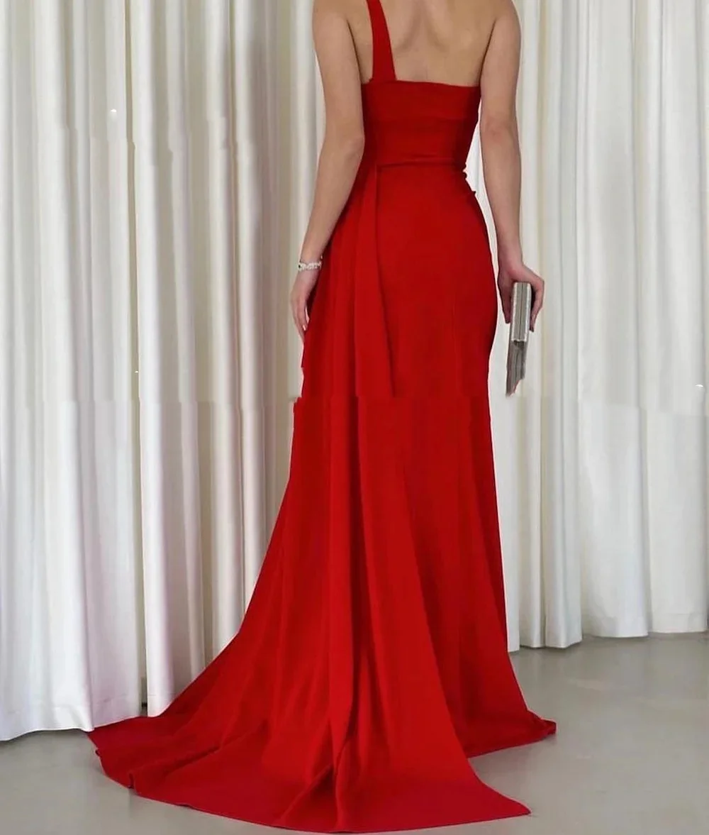 Muloong One-shoulder Sweep Train Women Elegant And Pretty Luxury Prom Dress