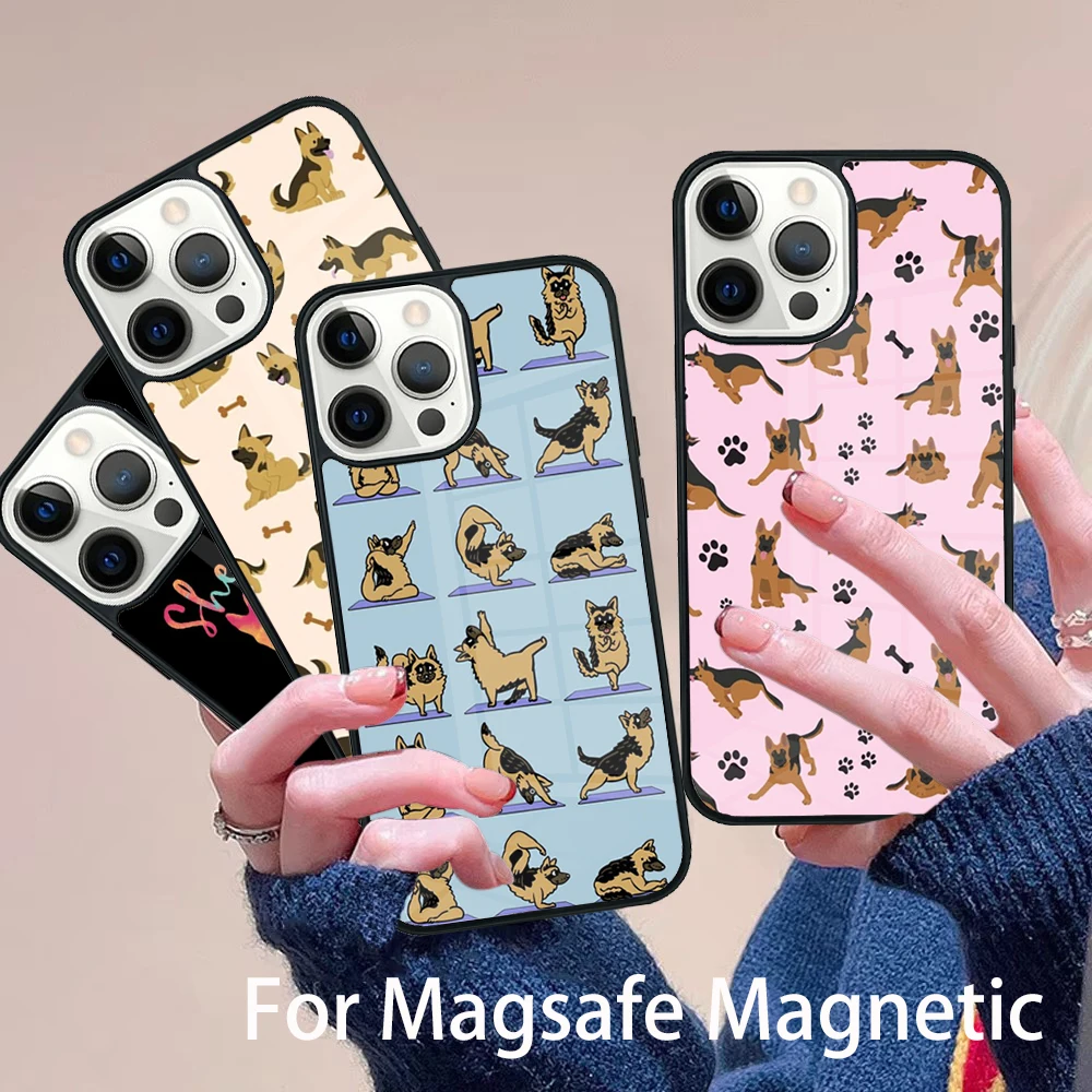

German Shepherd Dog Cartoon Phone Case Magesafe Magnetic Wireless Charge Cover For IPhone 16 11 12 13 14 15 Pro Max Plus Mini