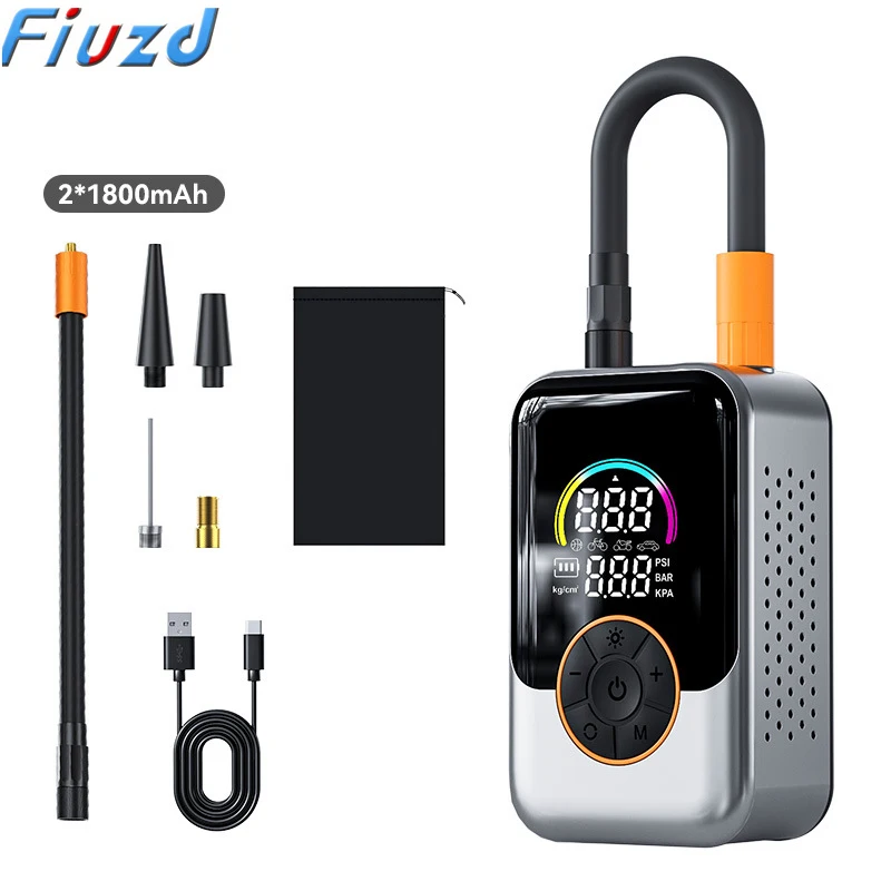 Cordless Air Compressor, 17mm Cylinder Tire Inflator, Rechargeable Digital Pump for Motorcycle Bicycle Sports Balls