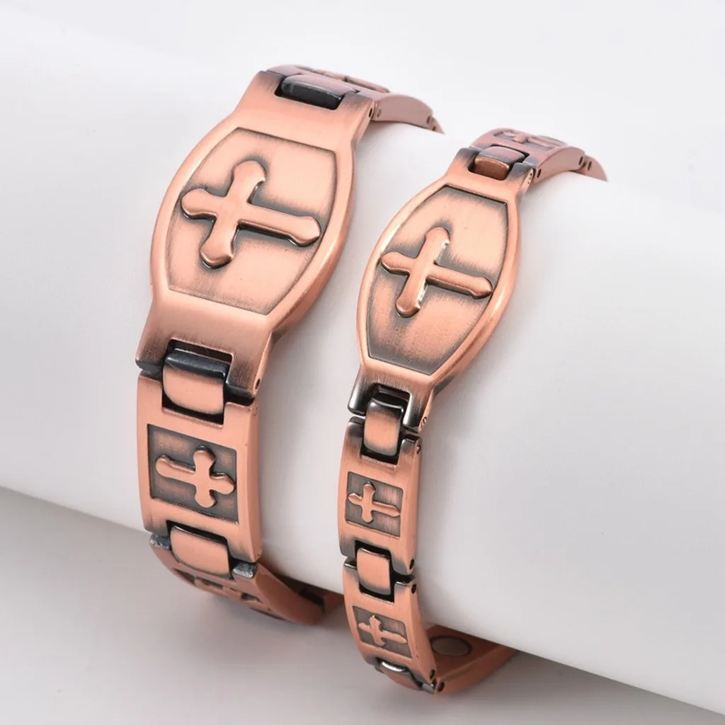Unisex Fashion Jewelry Unisex Red Copper Cross Bracelet Religious Bracelet Artistic Negative Ion Bracelet For Fashion Accessory