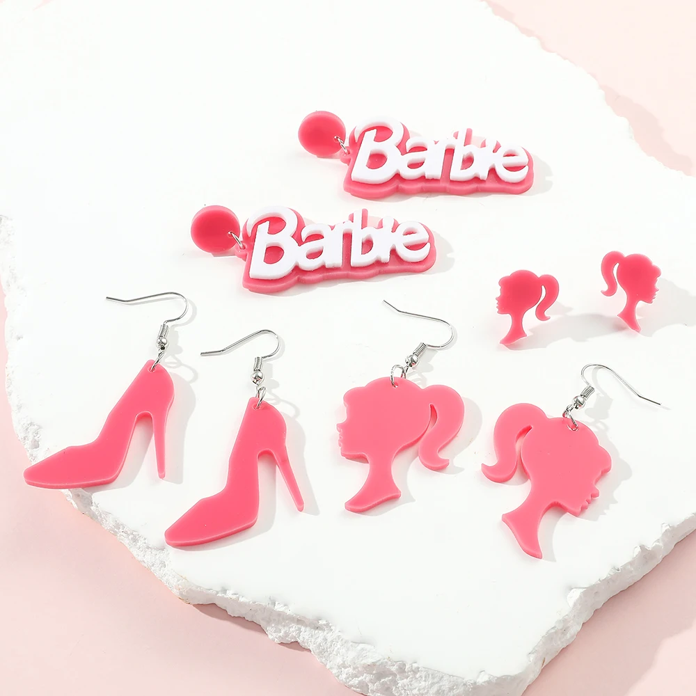 Disney Barbie Princess Sweet Ear Studs Barbie High Heel Drop Earrings Letter BARBIE Ear Accessories for Women Cute Jewelry Gifts