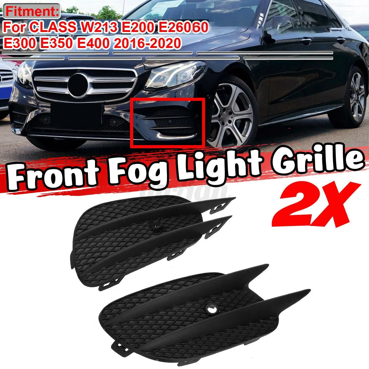 2X Car Front Bumper Fog Light Grill Grille Cover for Mercedes Benz E CL  W213 E200 E260 16-20 A2138856800 A2138856700