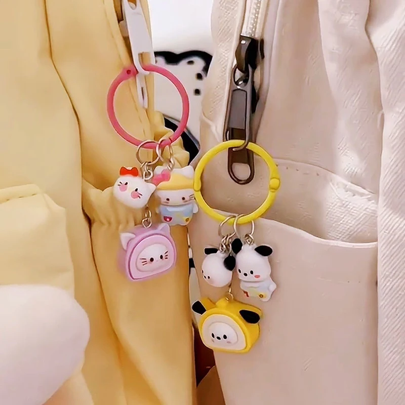 Kawaii Anime Pochacco Cinnamoroll Kuromi Melody Purin Kt Cat Keychain Cartoon Backpack Pendant Creative Keyring Birthday Gifts