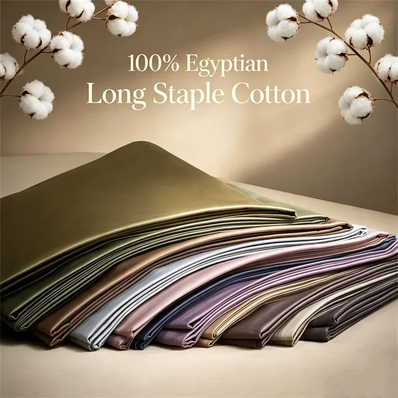 100% Egyptian Long Staple Cotton Flat Bed Sheet, 1600 Thread Count Sateen Weave Bedsheet Top Sheets, Silky Naked Sleep Bed Linen