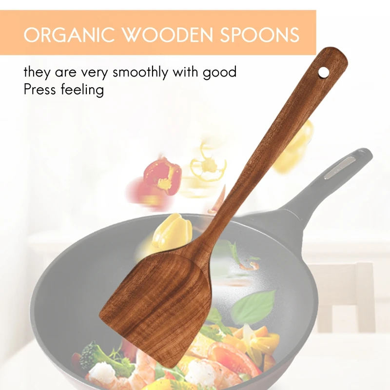 再利用可能な木製キッチン用品セット、調理用木製スプーン、焦げ付き防止調理器具、人気セール、5個