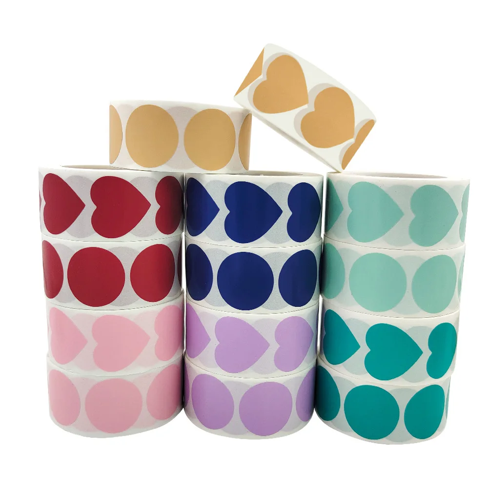 Yuvarlak aşk kalp kağıt çıkartmalar şeker renk mor ambalaj çanta pişirme için hediye kutusu mühür yapıştırıcı etikel küçük iş malzemeleri