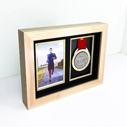 Solid Wood Photo Marathon Medal Display Frame, High-End Frame, Medal Border Storage Case, Home Decoration, 30x22