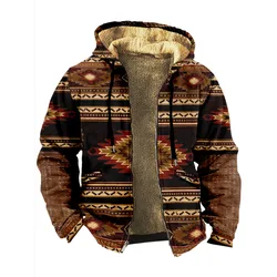 Men's and women's thick wool jackets, retro printed street double-layer zipper hooded for winter  autumn, keeping warm outdoors