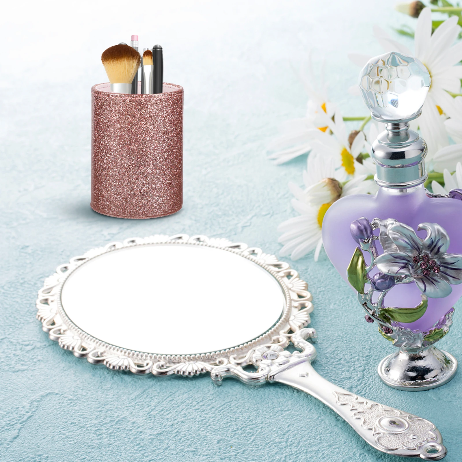 

Rose Gold Pen Holder Vertical Travel Makeup Brush Organizer PU Storage Bucket For Desk Cosmetics Toiletries
