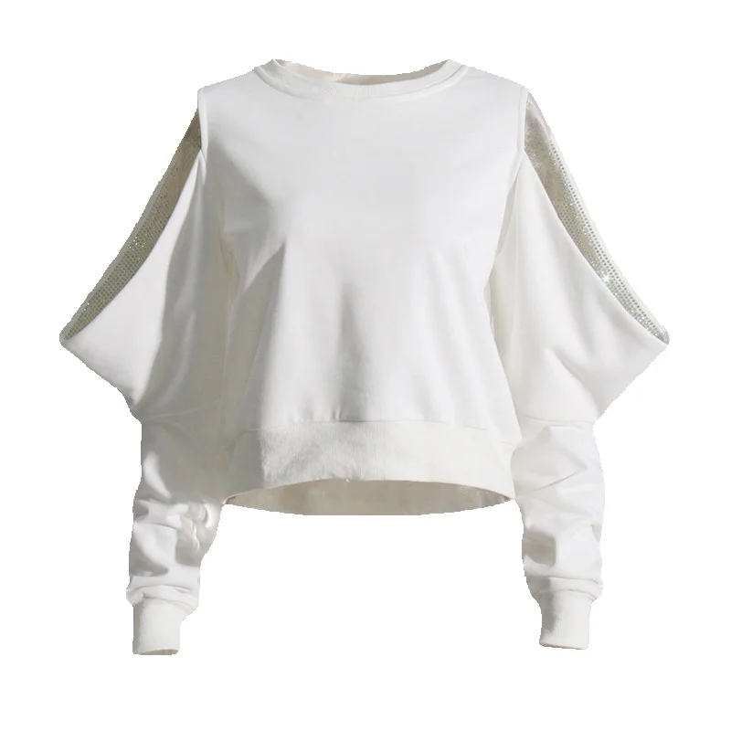 Minimalistische Casual Stijl Top, 2024 Vroege Lente Nieuw Design Gevoel, Uitgehold Off Shoulder Losse Effen Kleur Veelzijdig Kort