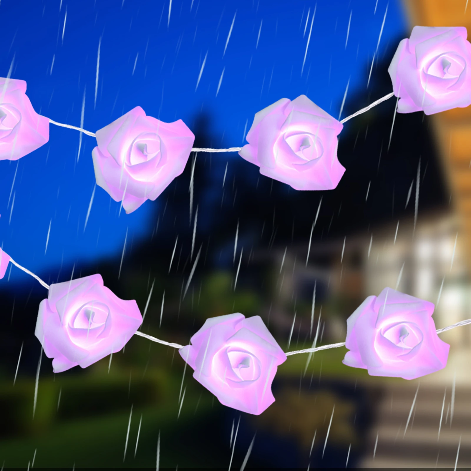 

20 LED Operated Purple Rose Flower String Lights Elegant Warm White Glow for Home Wedding Christmas Party Decoration