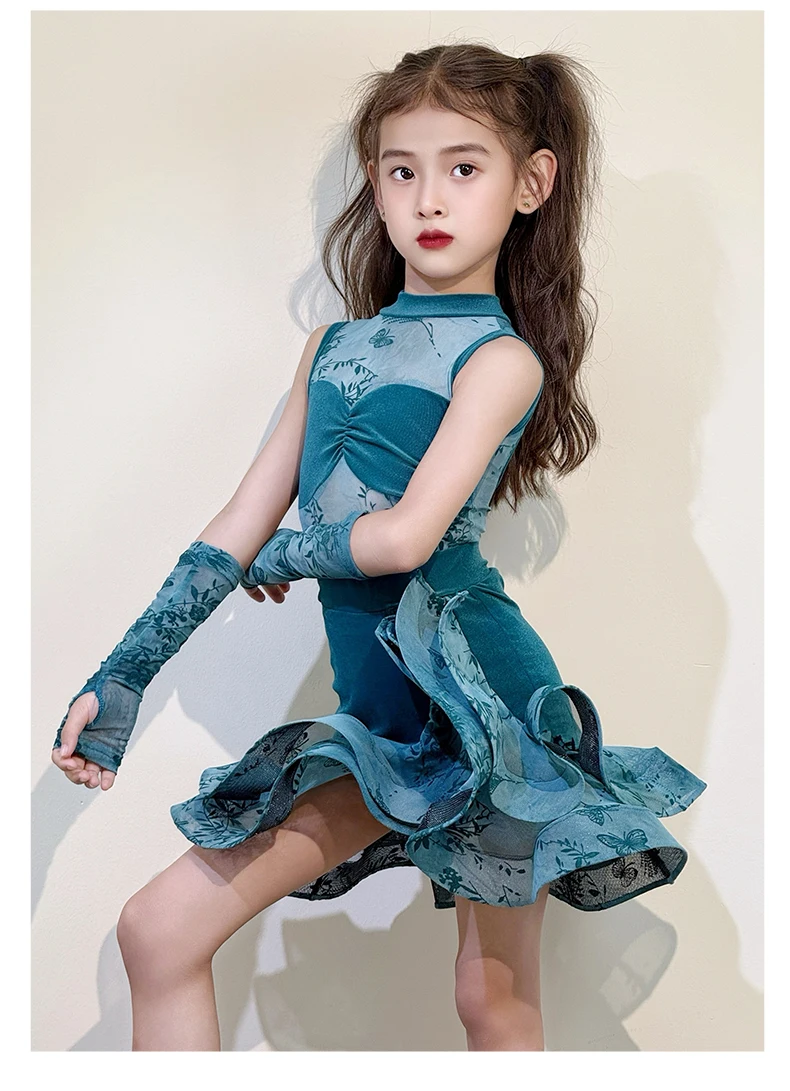 Costume de danse de salon Lati personnalisé pour enfants filles, ensemble de costumes de performance de pratique de compétition avancée, robe à franges faldas
