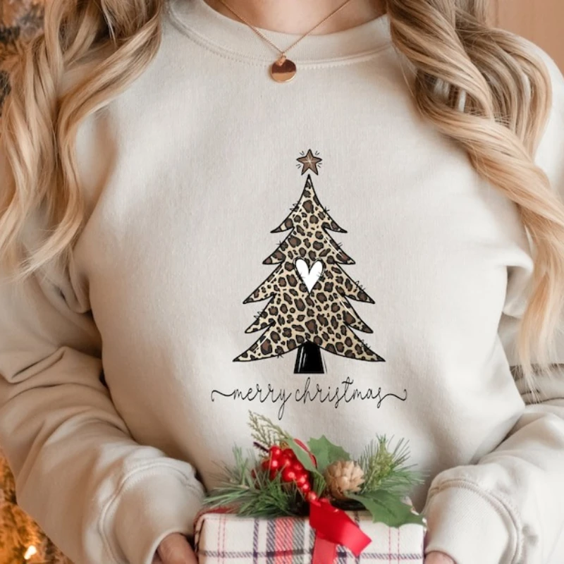 Christmas Tree Leopard Pattern Sweatshirt Casual Fashion Comfortable Street Long Sleeve Design Autumn and Winter Matching Hoody