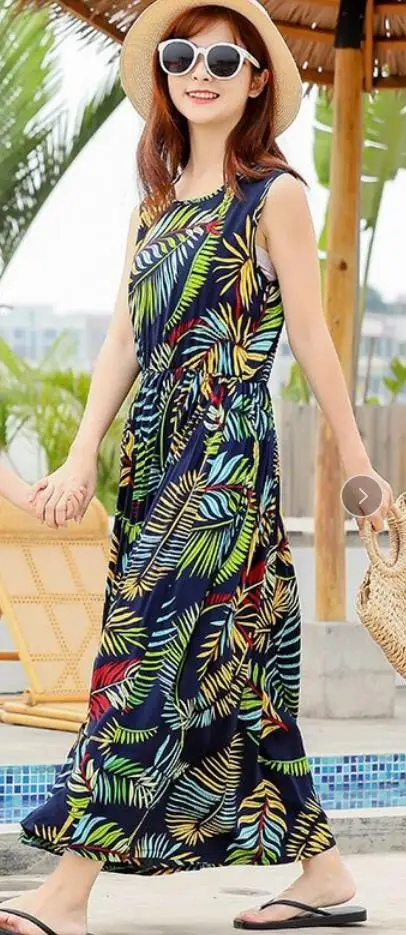 Summer Parent-child Long Dress Women Sexy Evening Party Beach Maxi Dresses Boho Floral Fashion Halter Sundress