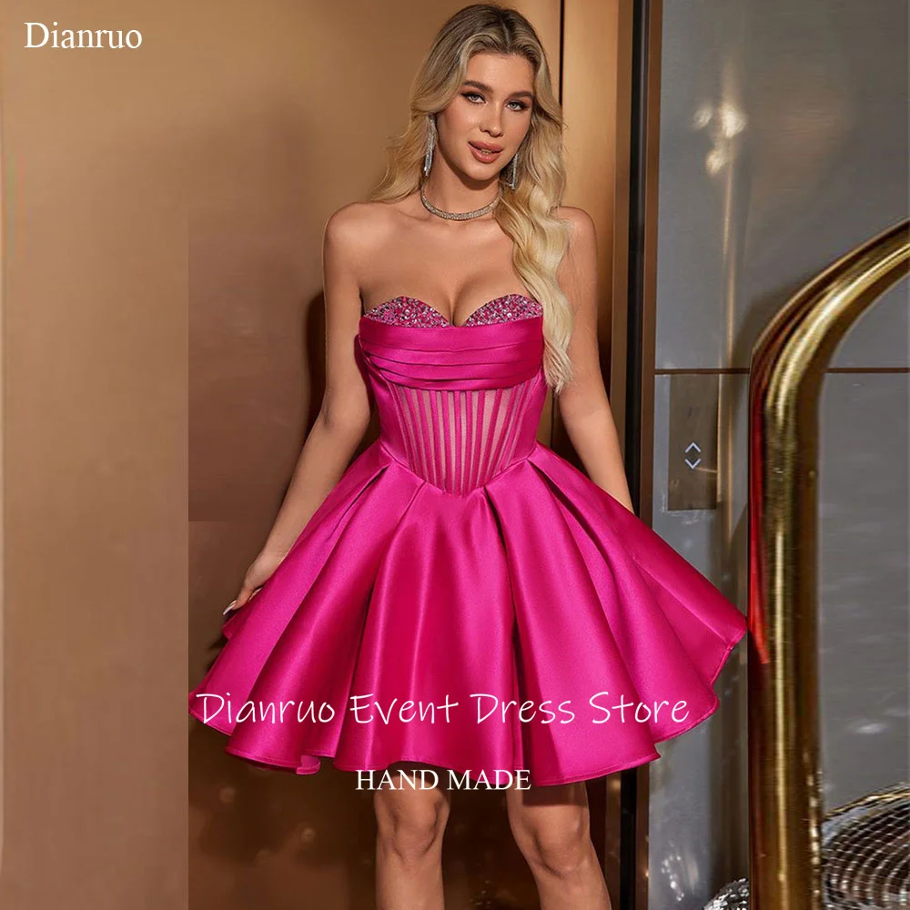 

Dianruo Romantic Crystal A Line Prom Dresses Chic Satin Homecoming Gowns Sweetheart Collar Vintage Robes De Soirée Customized