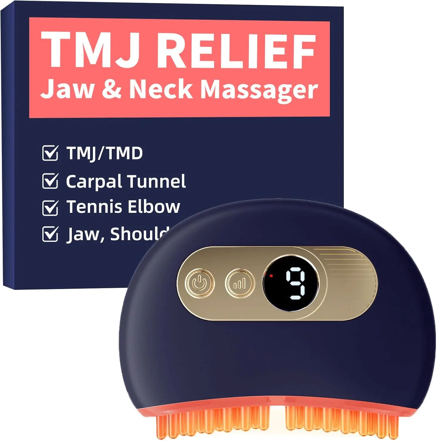 

Vibration & Heating TMJ Massager for Jaw & Neck Pain Relief, Ergonomic Multi-Needle Design (Blue)