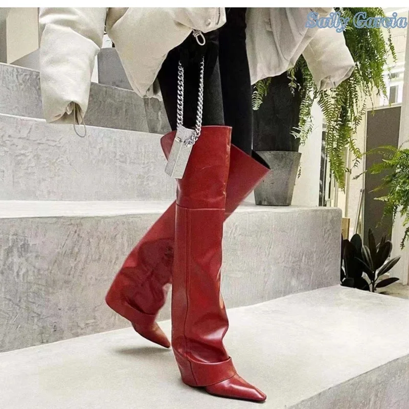 Red Catwalk Over the Knee Zipper Boots Pointed Toe  Concise Modern Winter Woman Super High Solid New Arrival Fashion Shoes